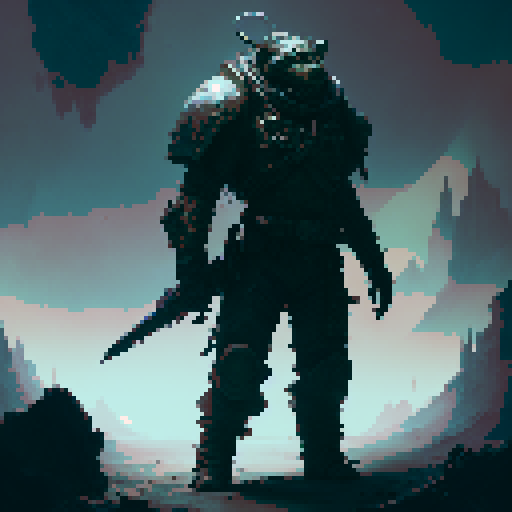 Rugged and gritty fantasy art, with a muted color palette and heavy lines
        Goblin warrior, fierce and battle-hardened, stands in a rocky wasteland, spear raised high, his metal helmet and chain mail glinting in the sun light