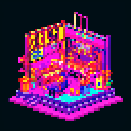 Vibrant jazz musicians, pixelated cityscape, saxophones, trumpets, neon lights, swirling colors, pixel art, sRGB