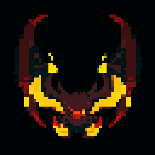 A fiery demonic creature with flames flickering on its body, larger wings, and glowing red eyes. It emits a faint glow and has a sinister expression. No background.

