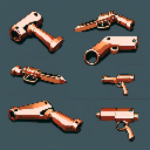 I want a copper structure reminiscent of a mounted weapon of some sort seen from a head on two dimensional perspective. The design should be relatively simple. I also want this object usable as an asset in a videogame, meaning only one object per image, outlined with a strong black stroke, on a solid-color background.