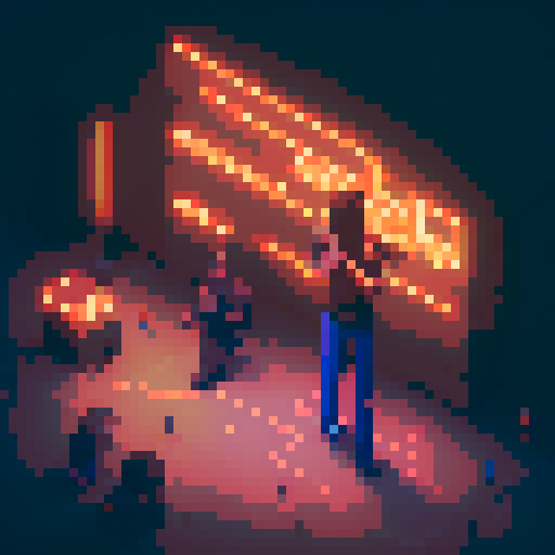 Street merchant assassin girl, neon-lit night market, slicked-back hair, pixelated sniper rifle, fluorescent tattoos, sRGB glow, bustling crowds.
