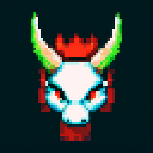 red dragon head, sprite, vibrant colors, glowing eyes, horns, 8-bit art style