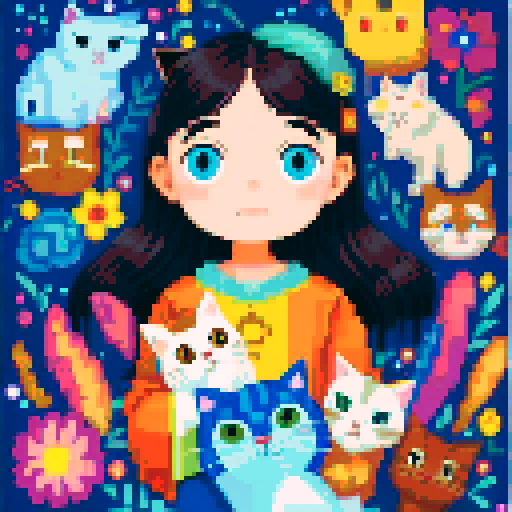 girl with many cats