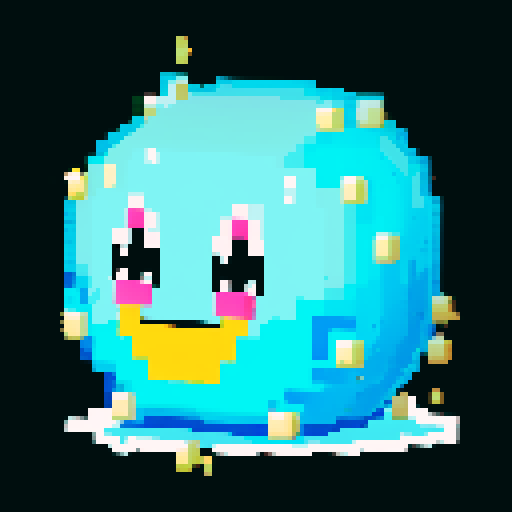 A larger, dazzling slime with a body made of semi-transparent, glittering gemstones. It has bright, sparkling eyes and a joyful smile, with light reflecting off its facets. No background.
