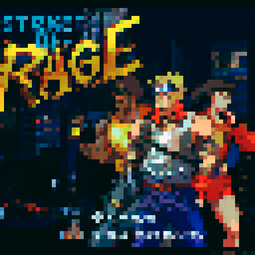 the desolate ruins of a giant modern city with boarded windows and busted broken up buildings, destroyed by some apocalyptic event, sits in the background. in the front our main character, a cool, 80s action movie star type hero, with dark sunglasses, big muscles and long dark hair, and a heavy metal sensibility