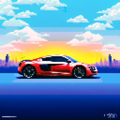 Photorealistic, centered Audi R8 in a three quarter view, clean background, pixel art style with sRGB colors