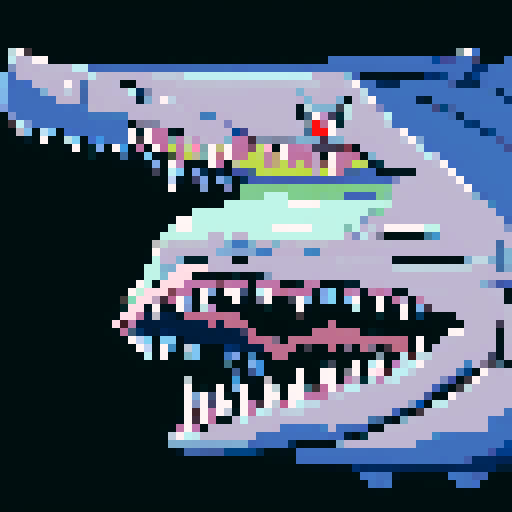 goblin shark, ugly, nasty teeth, large bill, pixel art, sRGB