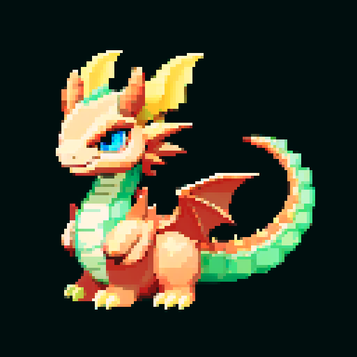 A majestic, fully grown dragon with gleaming scales and powerful wings. It has a wise and regal expression, with large horns and a long, spiked tail. Its eyes are filled with ancient knowledge, and it exudes an aura of strength and authority. No background.
