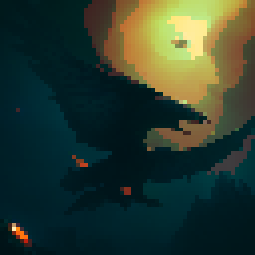 Giant dark monster bird, flying in to attack