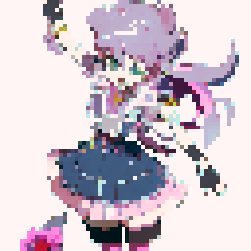 Elegant Sakuya Izayoi glides through a cherry blossom garden, wielding her silver knives with precision, as the vibrant pink petals dance around her in an anime-inspired art style.