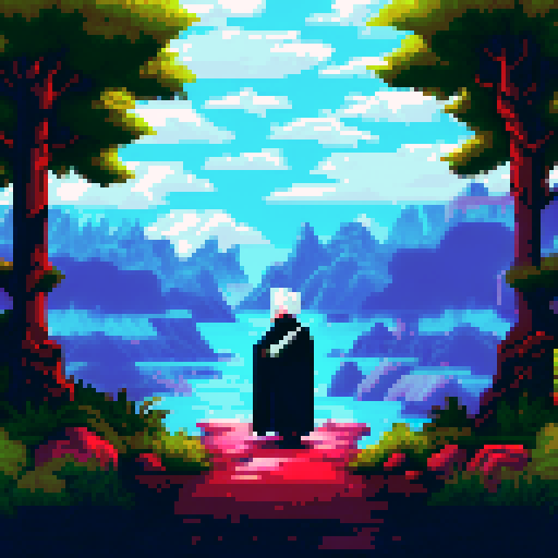 Dark figure, white hair, black robe, game asset