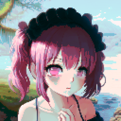 ((high quality, masterpiece)) 1 girl, pink short hair, short pigtails, pink eyes, blush