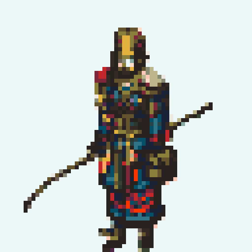 historically accurate muromachi samurai in traditional armor, roguelike rpg full-body sprite