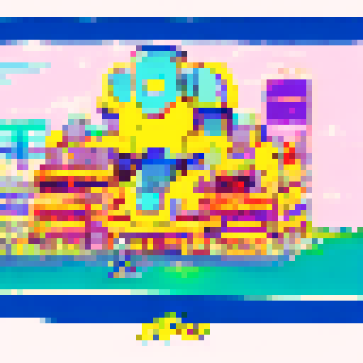 Yellow-skinned Simpsons characters wearing anime-inspired clothing, standing in front of a neon-lit cityscape with giant robot mechs towering behind them