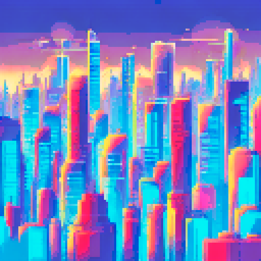 Generate a giant city, planview from the top (birds eye view), there are skyscrapers in this city, it is a night time,