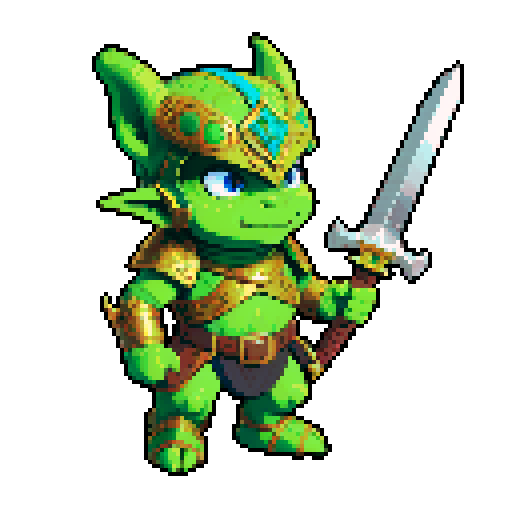 A commanding goblin with intricate armor, a decorated helmet, and a sharp sword. It has a strategic look and a stern expression, leading its troops with authority. No background.
