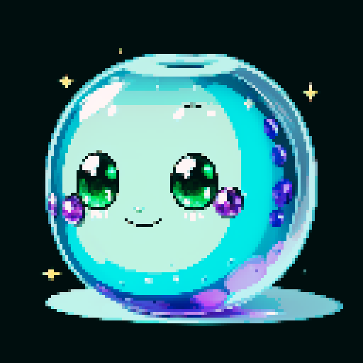 A larger, dazzling slime with a body made of semi-transparent, glittering gemstones. It includes vibrant rubies, emeralds, sapphires, and amethysts embedded within its jelly-like structure. The slime has bright, sparkling eyes and a joyful smile, with light reflecting off the various colorful facets of the gemstones. No background.
