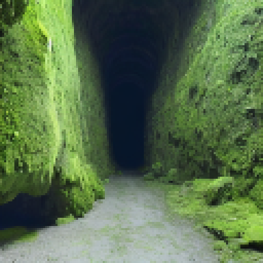 Large green jungle in a massive underground cave