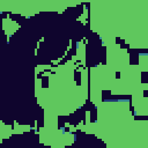 simple anime girl, short hair, pixel art, old computer screen style, sRGB