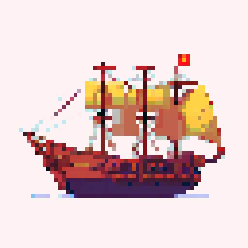 pixel art, detailed, 2d, sideview, steampunk, simple, simple shapes, falling apart, ship, no background, full side view of ship, side view aspect