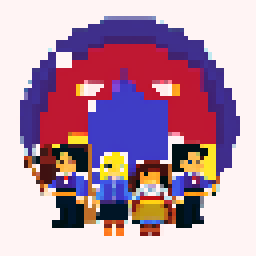 People of various races and genders standing together. One person holds a broomstick