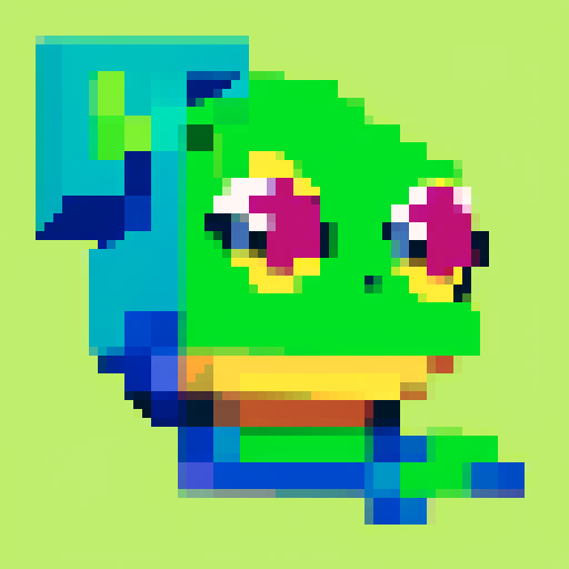 pepe frog, vibrant colors, pixelated details, retro video game style, limited color palette, 8-bit graphics, crisp lines, nostalgic aesthetic