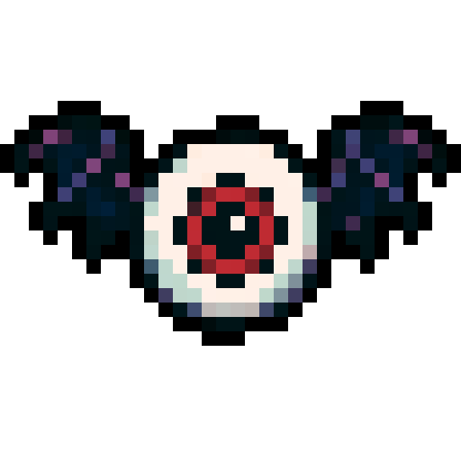 Front-facing sprite of an eyeball enemy with bat wings, solid color background