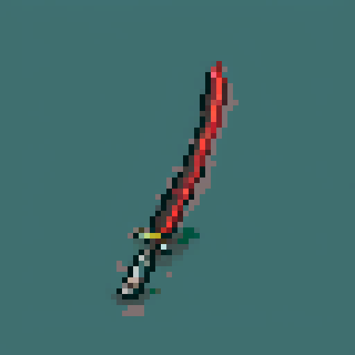 a single black stone on the hilt of a blood katana pixel art