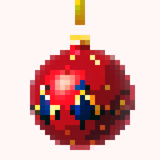 Christmas ornament, 32x32, bold darkened outline, srgb colors, centered.