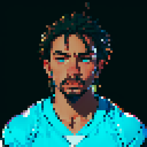 nfl football player, profile view, forward-facing, wearing jersey, no helmet, game icon style, 32x32 pixel art, sRGB, skillful expression, close-up portrait
