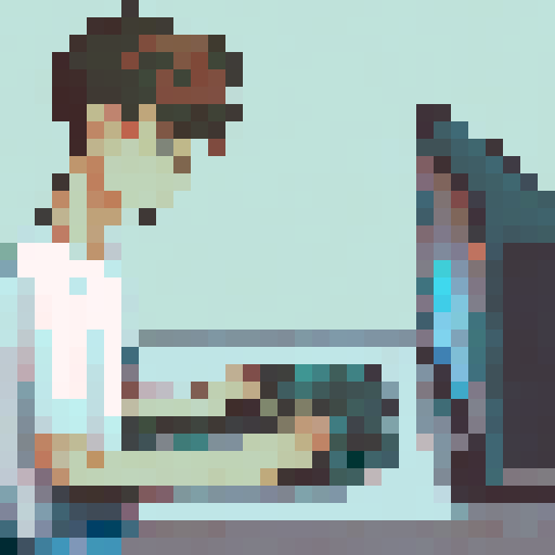 A young man with brown eyes and black hair is playing a game on a computer. He wears a white short-sleeved t-shirt and has Bluetooth headphones in. There's a steaming cup of tea beside him. His keyboard , mouse and the computer is relatively new. He has only one monitor, keyboard, and mouse. His face is focused on the screen.