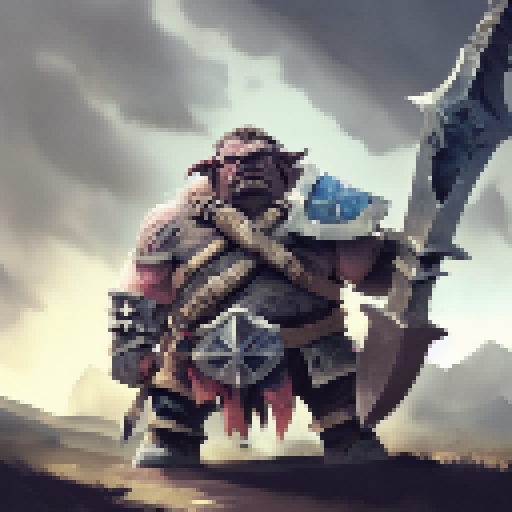 Orcs, with their rough skin and menacing tusks, clash swords with humans, who wear shining armor and brandish sharp blades, in a dramatic, landscape portrait-style battle scene.