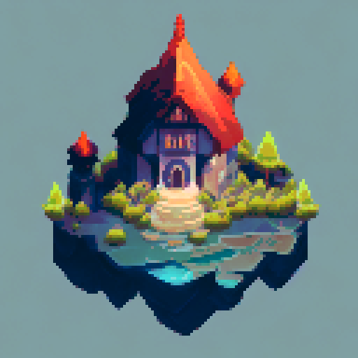 dark silhouette of a castle atop a mountain, overseeing dark woods, pixel art, foggy, mysterious, landscape portrait