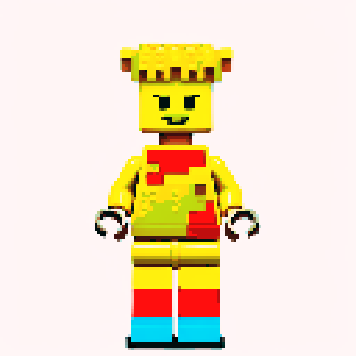 lego pixel, vibrant colors, blocky shapes, small plastic bricks, isometric perspective, retro video game, low resolution, 8-bit graphics, sharp edges, square grid, limited color palette, nostalgic feel, brick-built characters, iconic lego logo, digital recreation, detailed textures, crisp lines, simplified forms, nostalgic gaming vibes gold color body 
