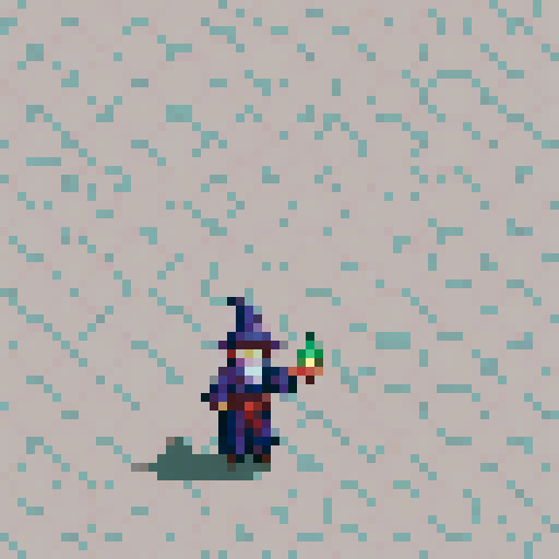 pixelated wizard casting a spell