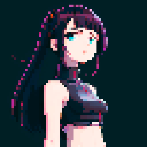 Anime cyberpunk girl, looking to the right slightly, dark plain background