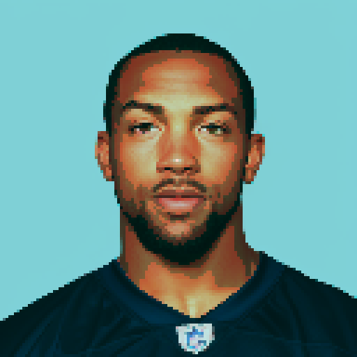 Pro NFL Football player, retro pixel art, sRGB, vibrant colors, dynamic pose, helmet, shoulder pads, jersey, muscular physique, intense expression, football field, stadium lights, sweat droplets, action-packed, energy, determination, iconic player