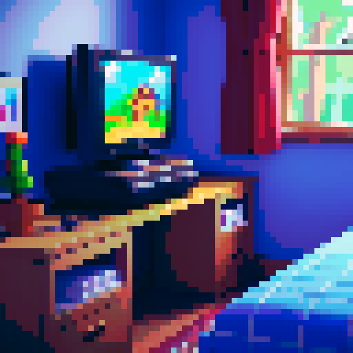 n64 game console in cozy room with the image of a cabin on the screen saying "start"
