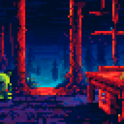 horror pixel art background inside of kids indoor playground with good toys and darkness in the corner of the room