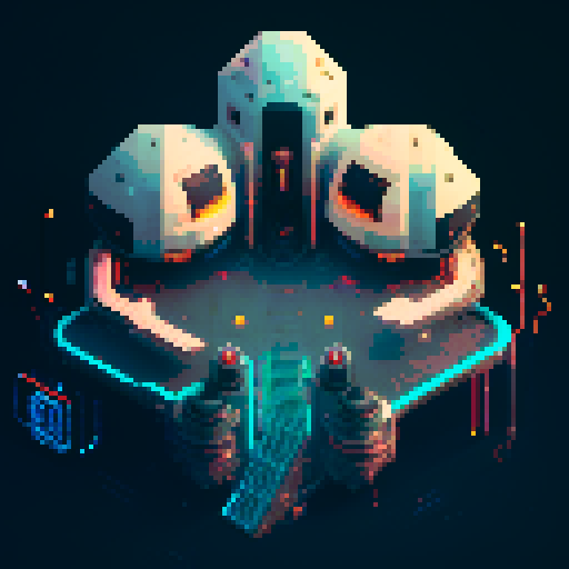 Spaceship, metallic exterior, retro aesthetic, pixelated details,blinking lights, wireframe outlines, geometric shapes, low-resolution textures, pixel art style, sRGB color space
View from above
no background