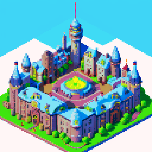 city in the woods, winterfell, futuristic buildings, pixel art, sRGB