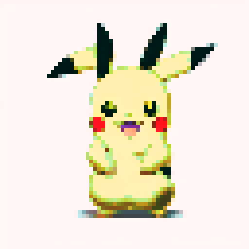 A single sprite of Pikachu from Pokemon, on a plain white background. Facing forward with a plain expression.