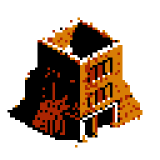 crumbling brick stand-alone structure seen from a head-on 2d flat perspective. Simple style, thick black lines, white background.