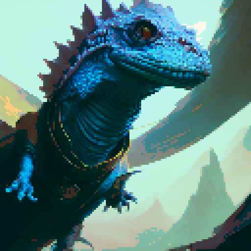 Blue and white scaled Basilisk in a fantasy RPG style