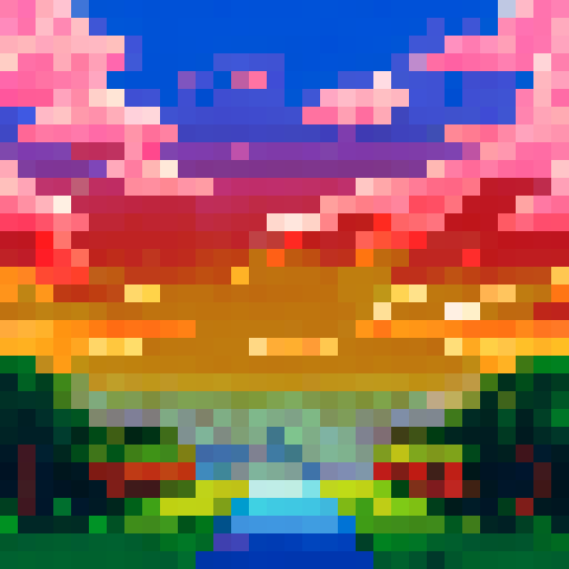 side view, green grass, sky occupies 2/3 of the picture, pixel art, sRGB, clouds in the sky, computer game from 1980, landscape background