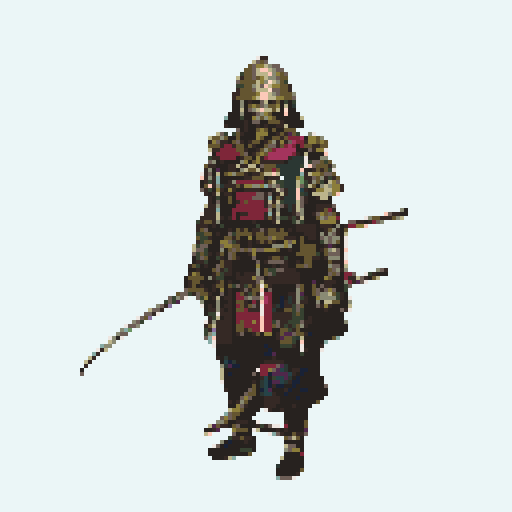 historically accurate muromachi samurai in traditional armor, roguelike rpg full-body sprite