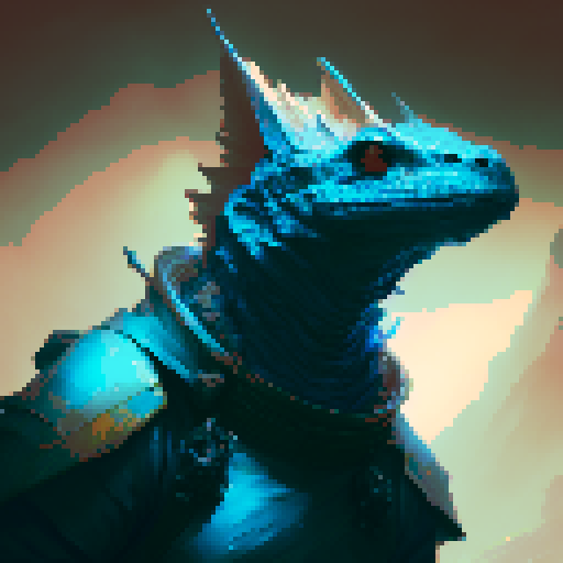 Blue and white scaled Basilisk in a fantasy RPG style