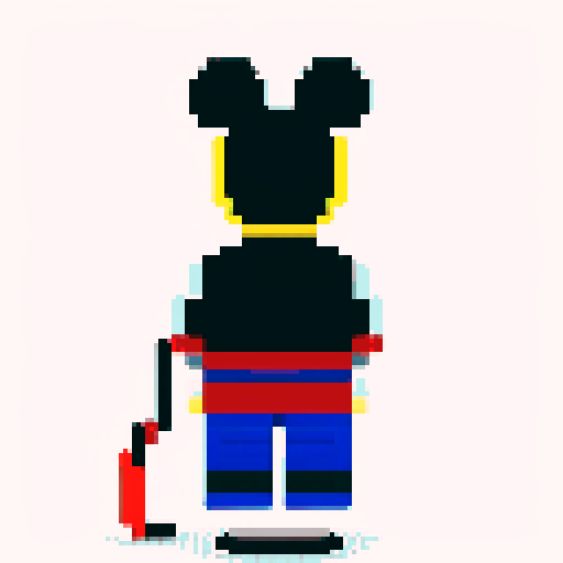 micky mouse, pixelated, LEGO, vibrant colors, blocky, square pixels, retro style, playful, sRGB