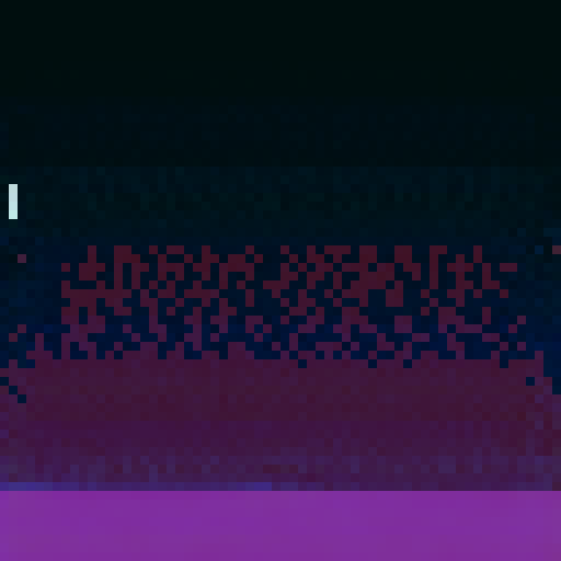 Full weathered skyscraper with cracked and textured brick, extending down 20 floors, jutting items, barred windows, and 3 yellow-lit windows per floor, all in a muted purple color scheme, capturing the sRGB pixel art style, creating a captivating background landscape