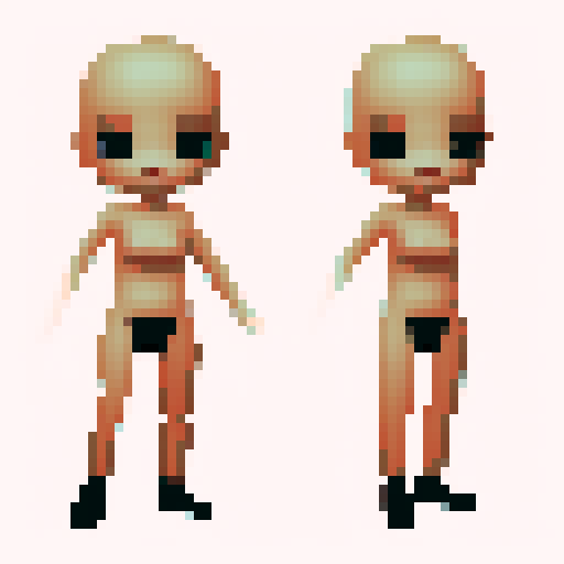 A human chibi character base, nude, no hair, with facial features
